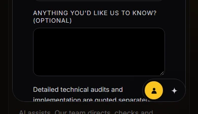 Bottom of the free-review dialog on a phone, before the change: the round Quick summary control overlaps the end of the text about detailed audits.