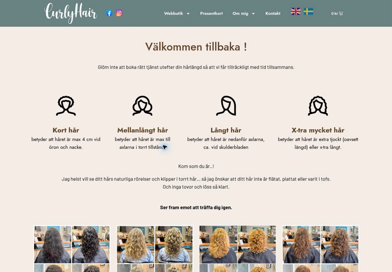 Returning-client page with hair-length guidance
