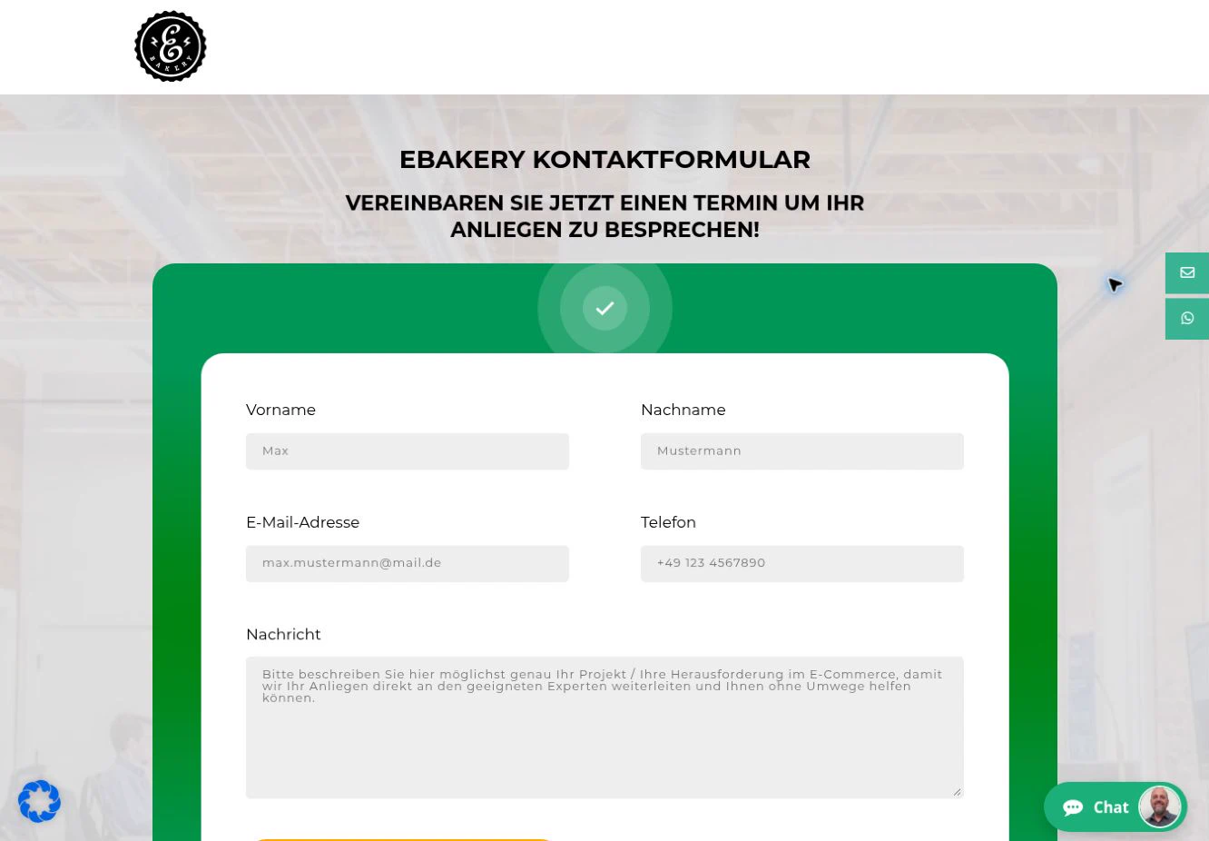 The public enquiry page on the eBakery website