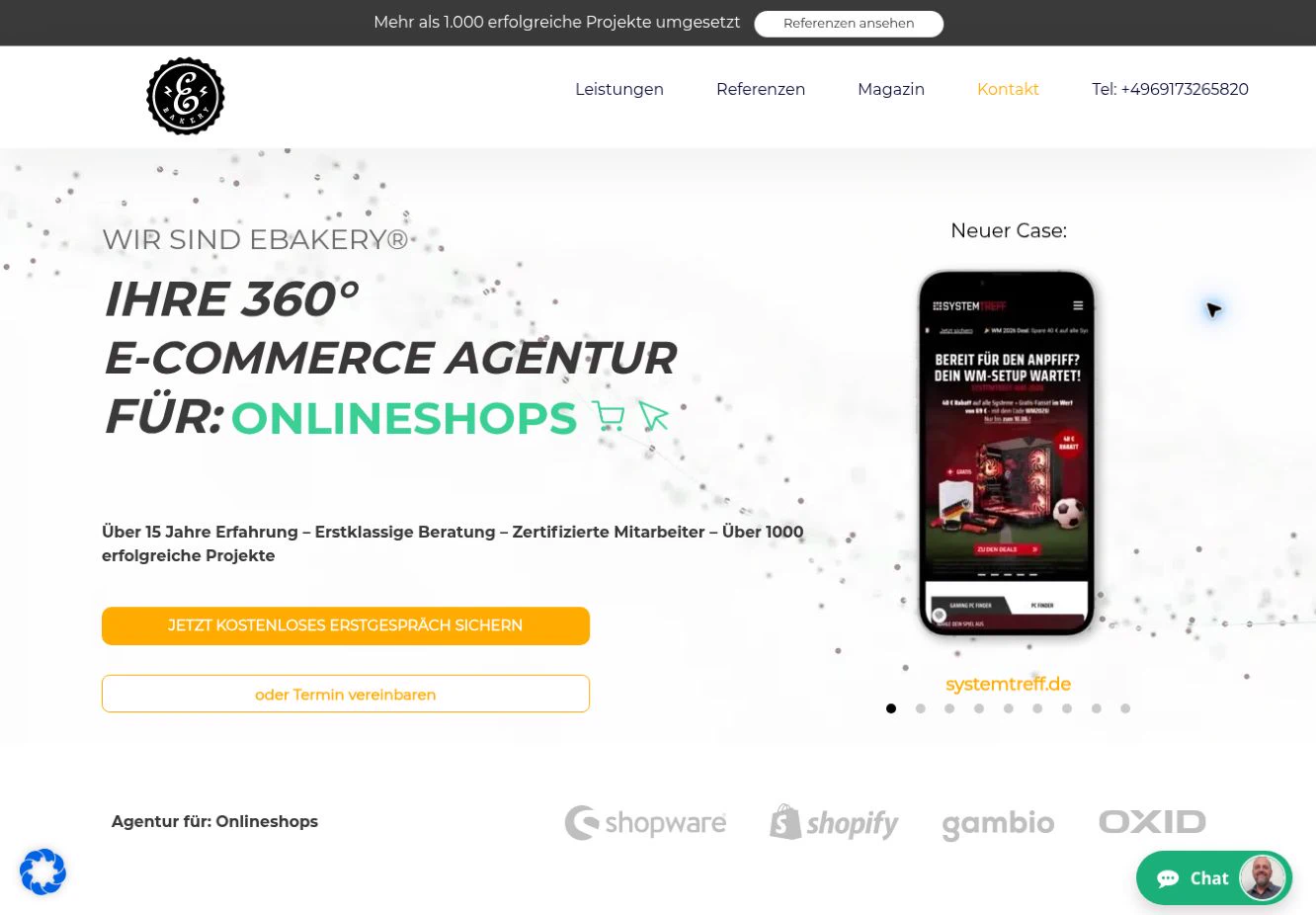The eBakery website homepage