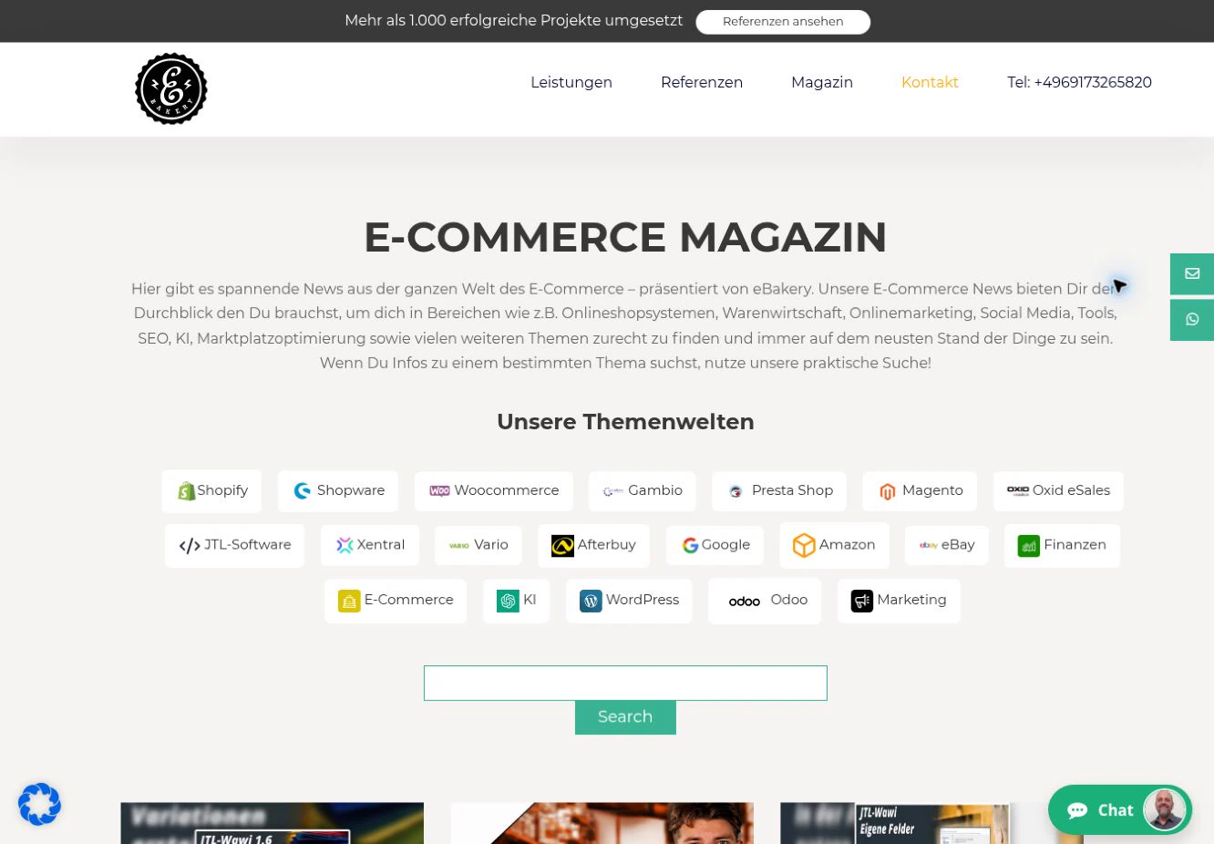 The eBakery magazine overview with topic navigation