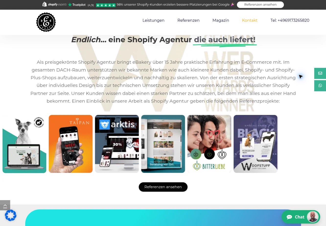 A service page on ebakery.de