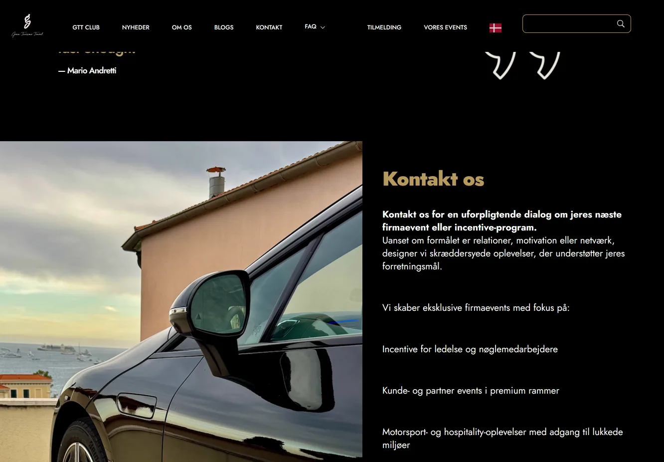 The contact section of the Gran Turismo Travel homepage