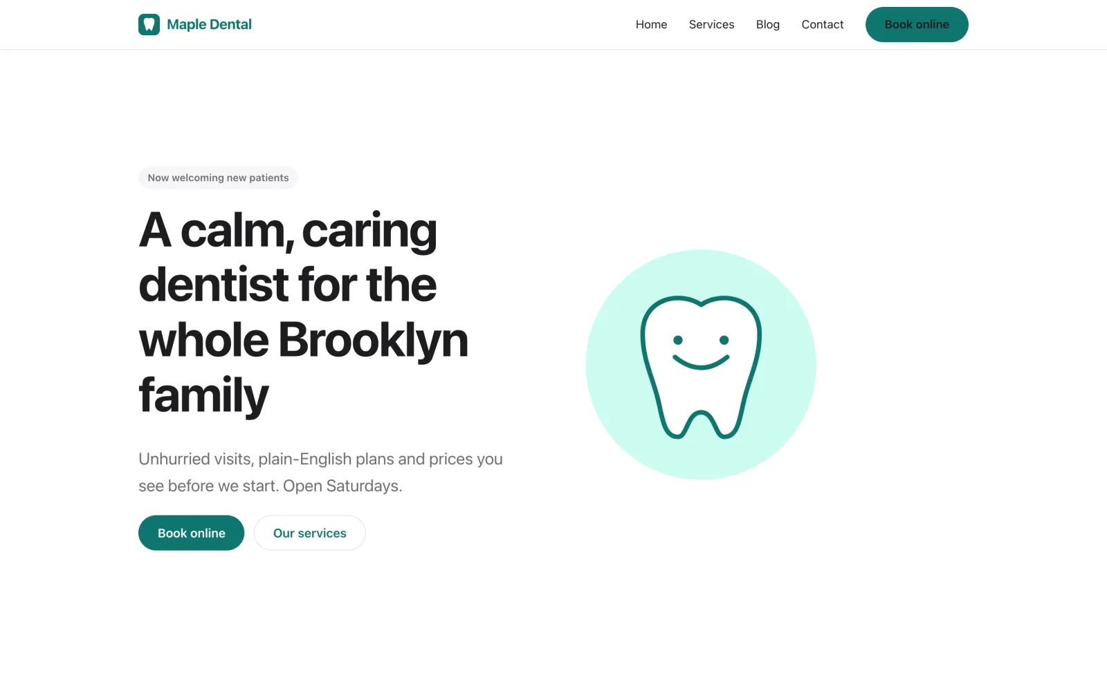 Demo clinic website home page on desktop
