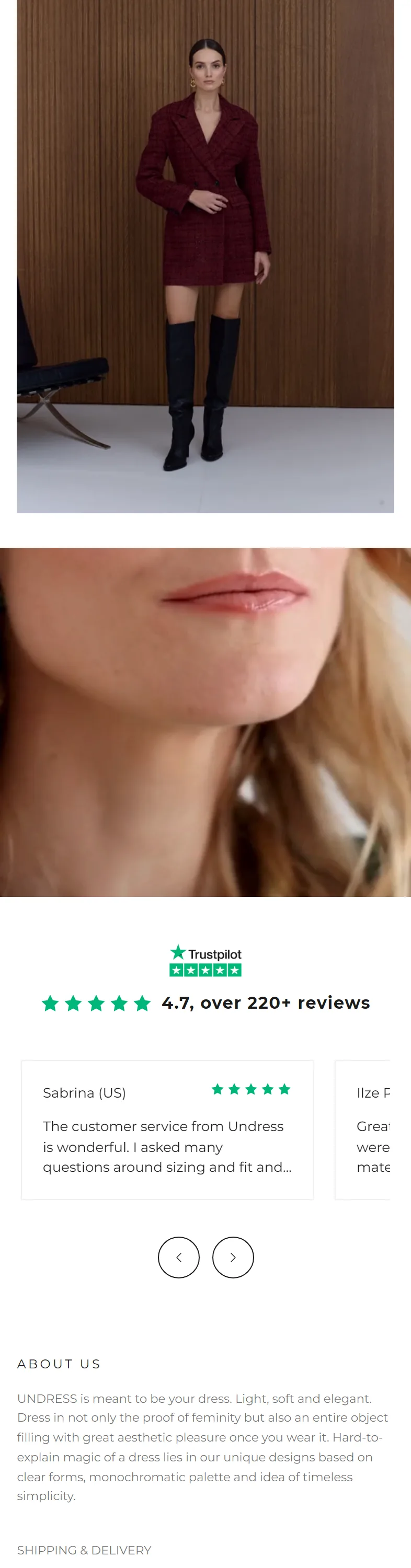 UNDRESS mobile homepage, part 4 of 5