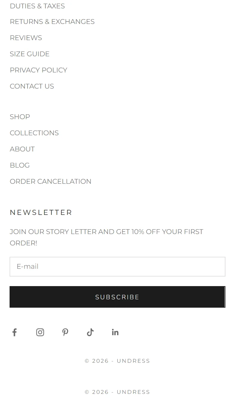 UNDRESS mobile homepage, part 5 of 5