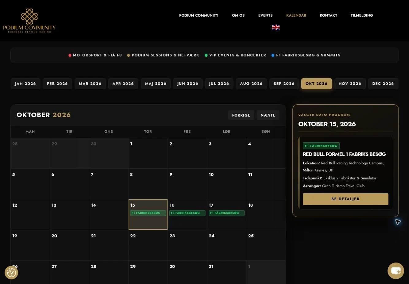 Podium Community monthly calendar interface