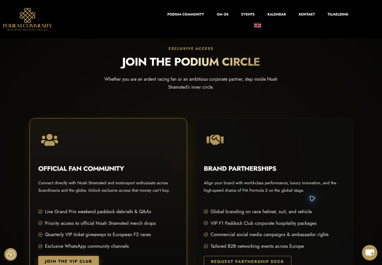 Podium Community section presenting separate community and partnership options