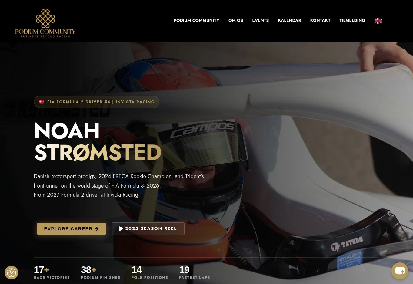 Podium Community homepage in a black-and-gold design